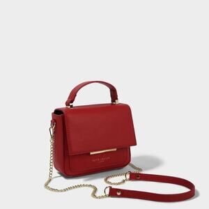 Katie Loxton Alyce Crossbody Bag Bright Red Pebbled Leather Chain Strap